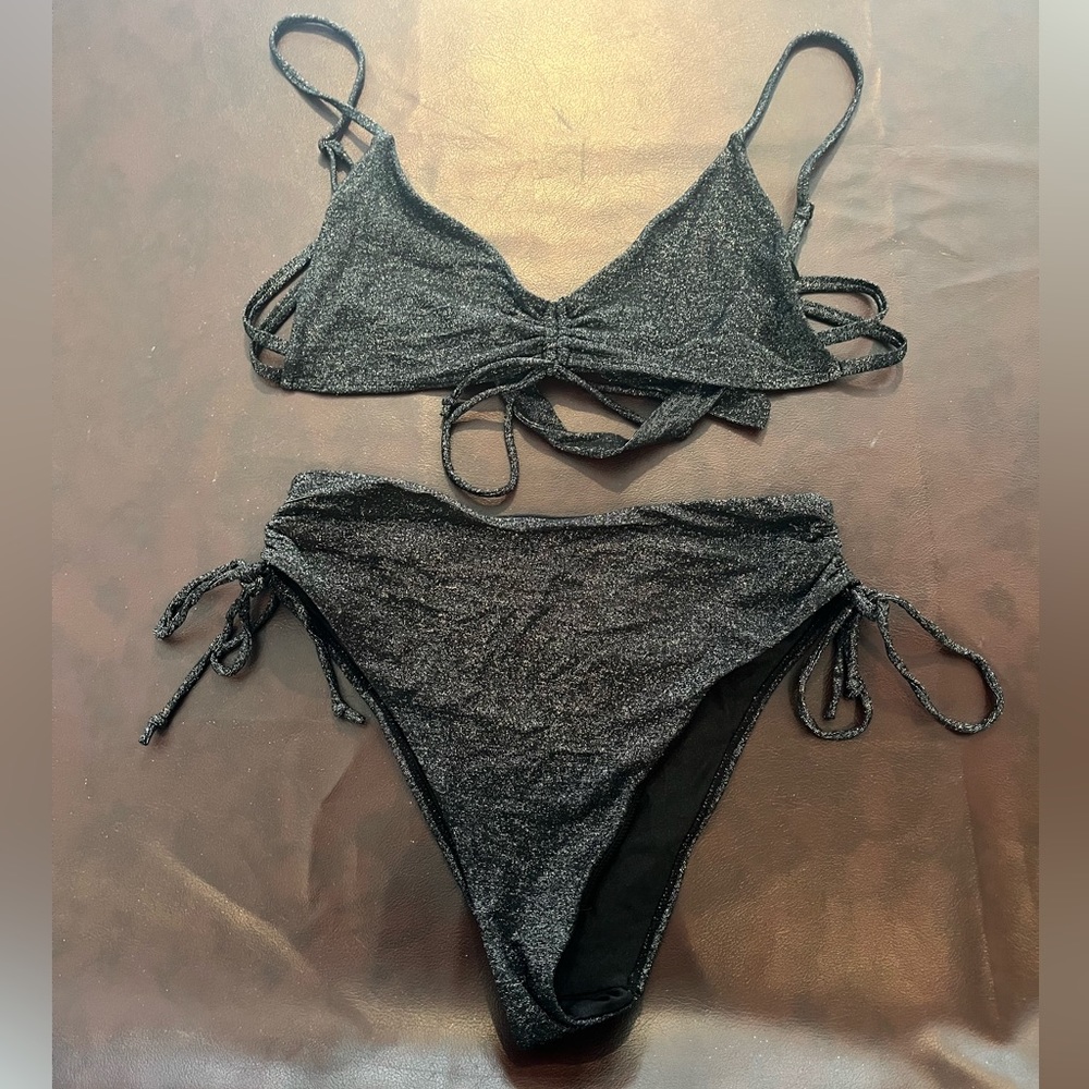 KENDALL + KYLIE Black Glitter Bikini M